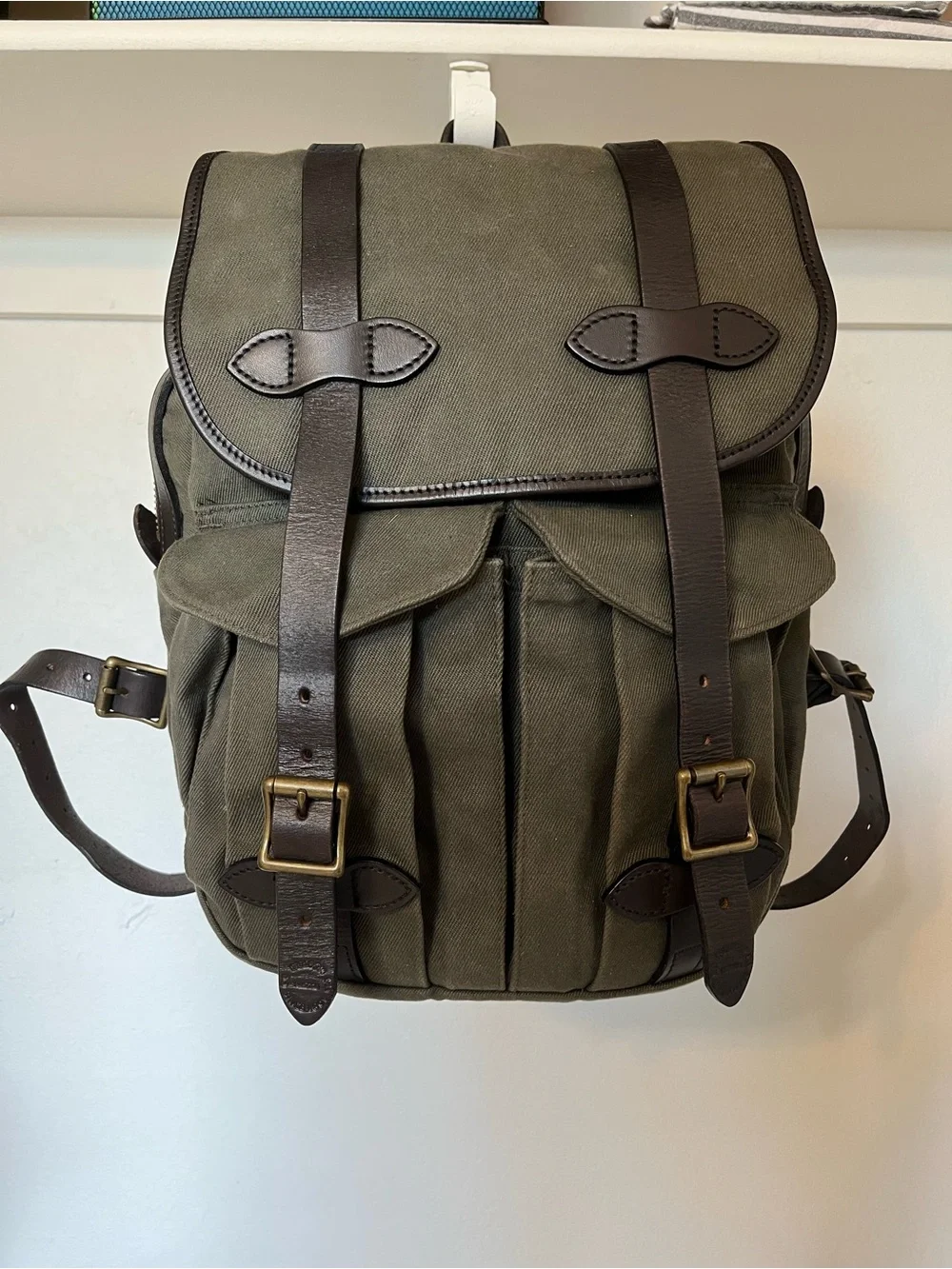 Filson Olive Canvas Messenger Bag with Leather Trim